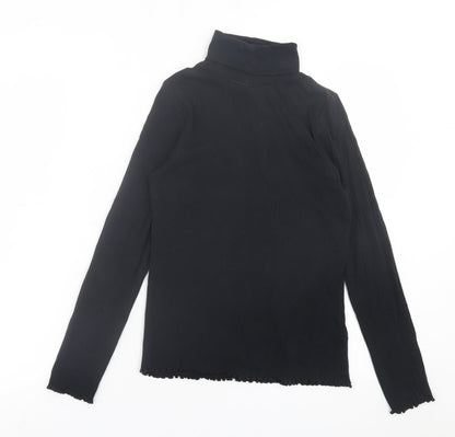 Preloved Marks and Spencer Girls Black  Cotton Basic Casual Size 12-13 Years Roll Neck Pullover - Front
