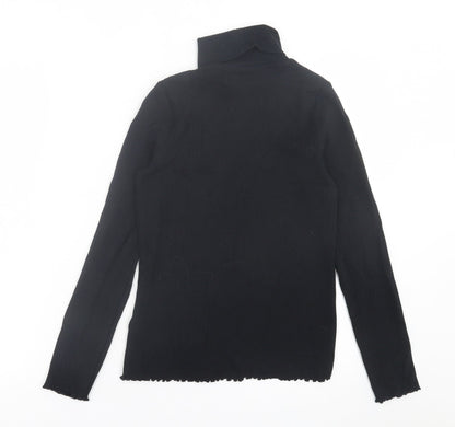 Preloved Marks and Spencer Girls Black  Cotton Basic Casual Size 12-13 Years Roll Neck Pullover - Back