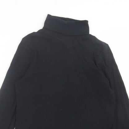 Preloved Marks and Spencer Girls Black  Cotton Basic Casual Size 12-13 Years Roll Neck Pullover - Detail