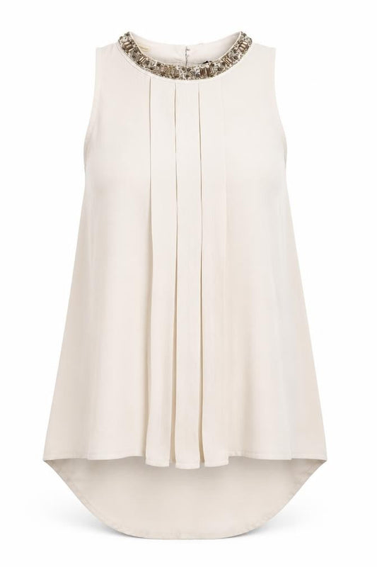 Benneton  Womens Beige  Polyester Basic Tank Size XS Crew Neck