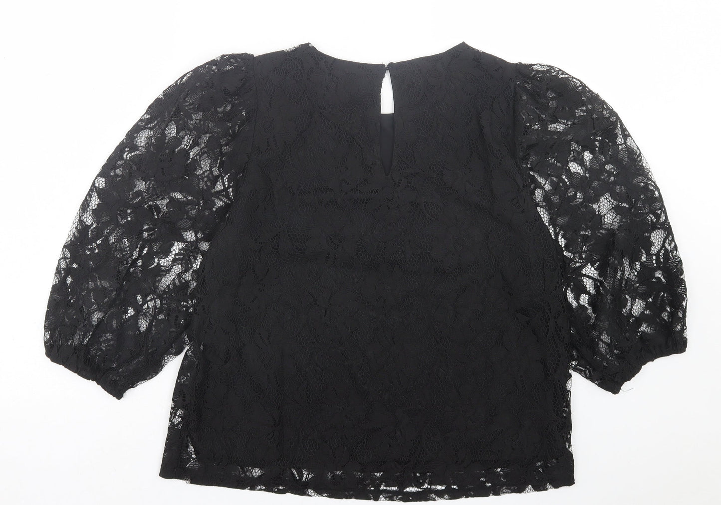 VERO MODA Womens Black Floral Polyester Basic Blouse Size M Crew Neck
