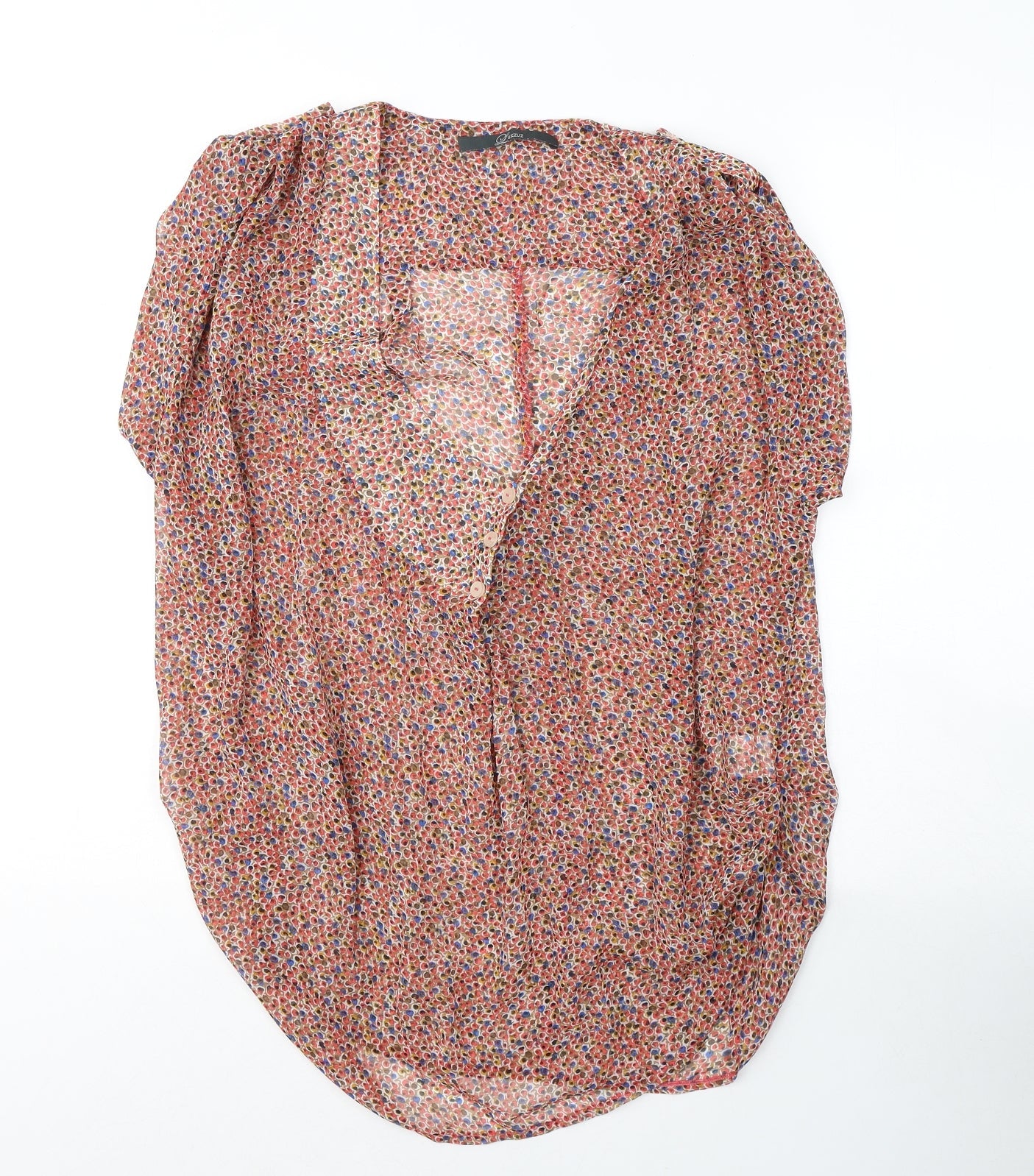 Luxzuz Womens Red Geometric Polyester Basic Blouse Size 12 V-Neck