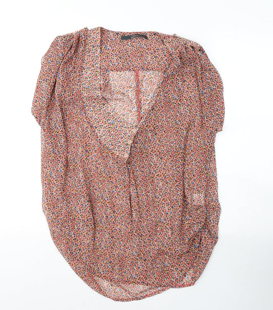 Luxzuz Womens Red Geometric Polyester Basic Blouse Size 12 V-Neck