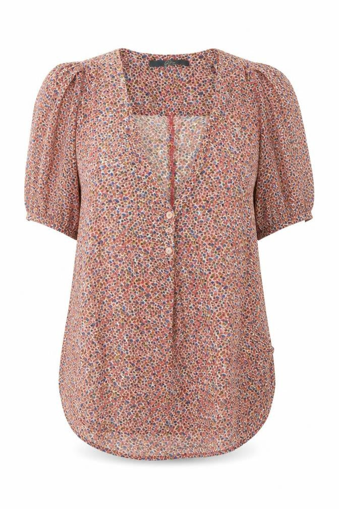 Luxzuz Womens Red Geometric Polyester Basic Blouse Size 12 V-Neck