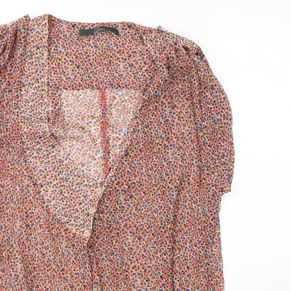 Luxzuz Womens Red Geometric Polyester Basic Blouse Size 12 V-Neck