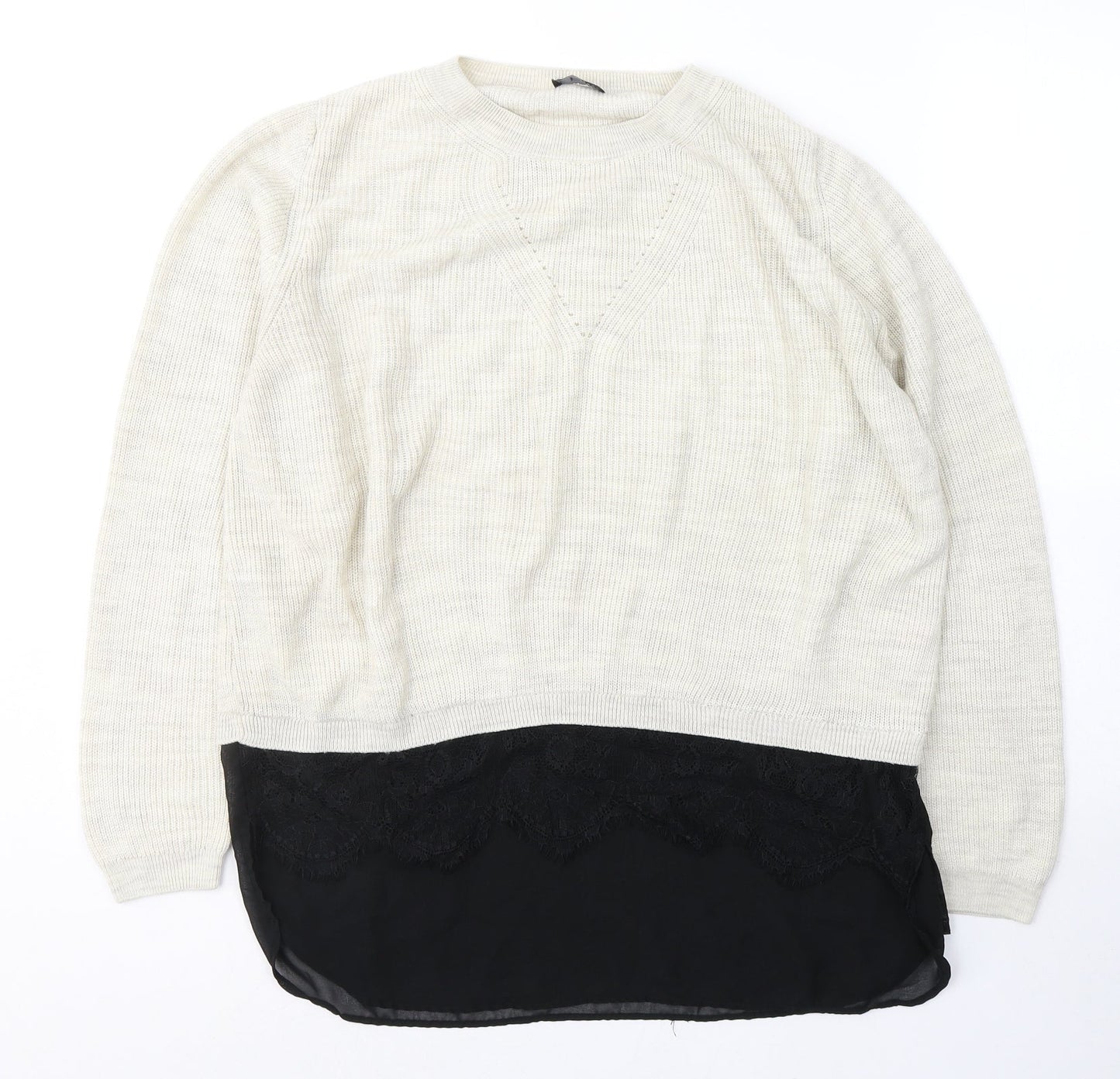 F&F Womens Beige Round Neck  Acrylic Pullover Jumper Size 14