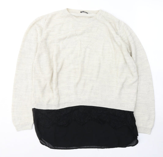 F&F Womens Beige Round Neck  Acrylic Pullover Jumper Size 14