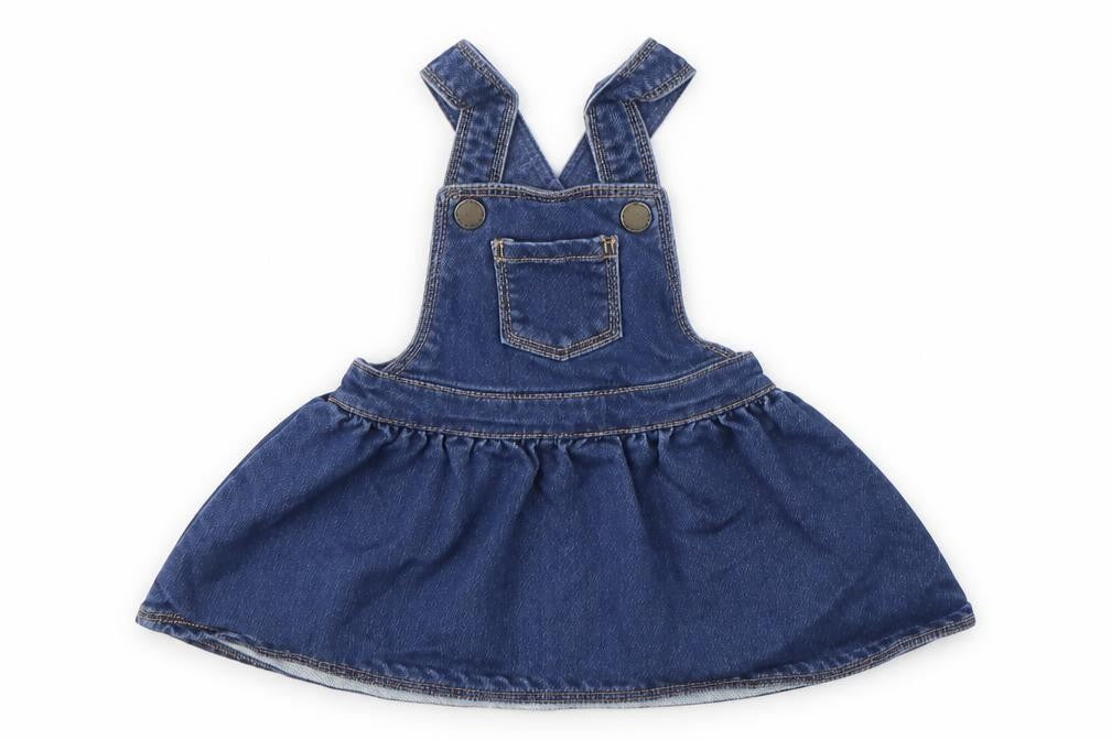 NEXT Girls Blue  Cotton Pinafore/Dungaree Dress  Size 3-6 Months  Square Neck Button
