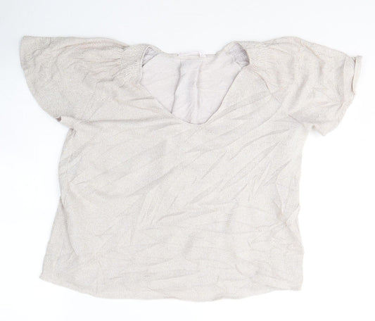 Mango Womens Grey  Polyester Basic T-Shirt Size S Round Neck