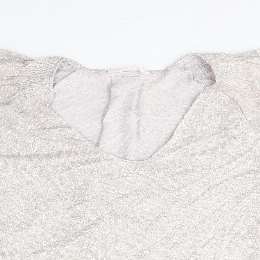 Mango Womens Grey  Polyester Basic T-Shirt Size S Round Neck