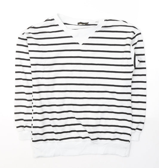 Akoz Womens White V-Neck Striped Rayon Pullover Jumper Size S