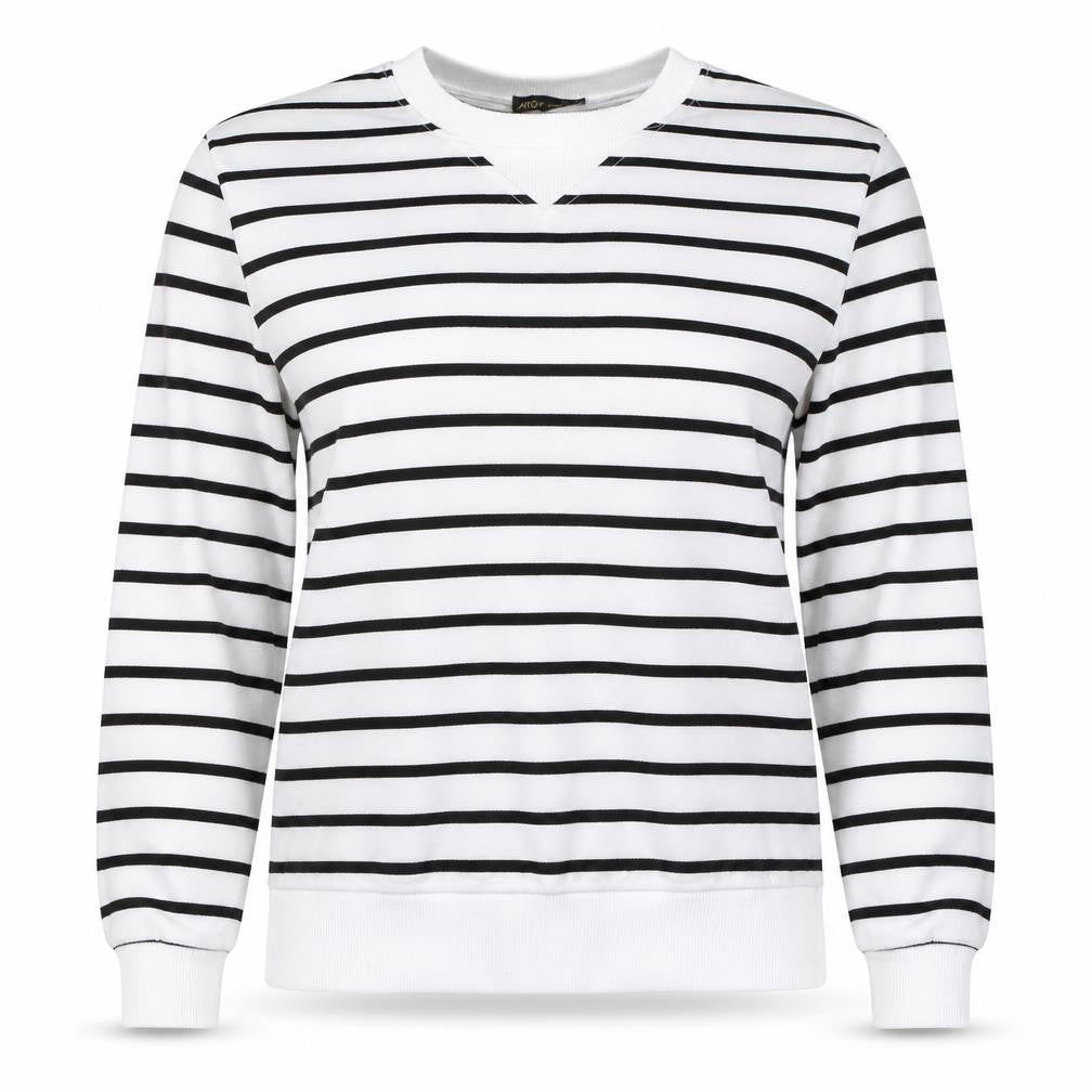 Akoz Womens White V-Neck Striped Rayon Pullover Jumper Size S