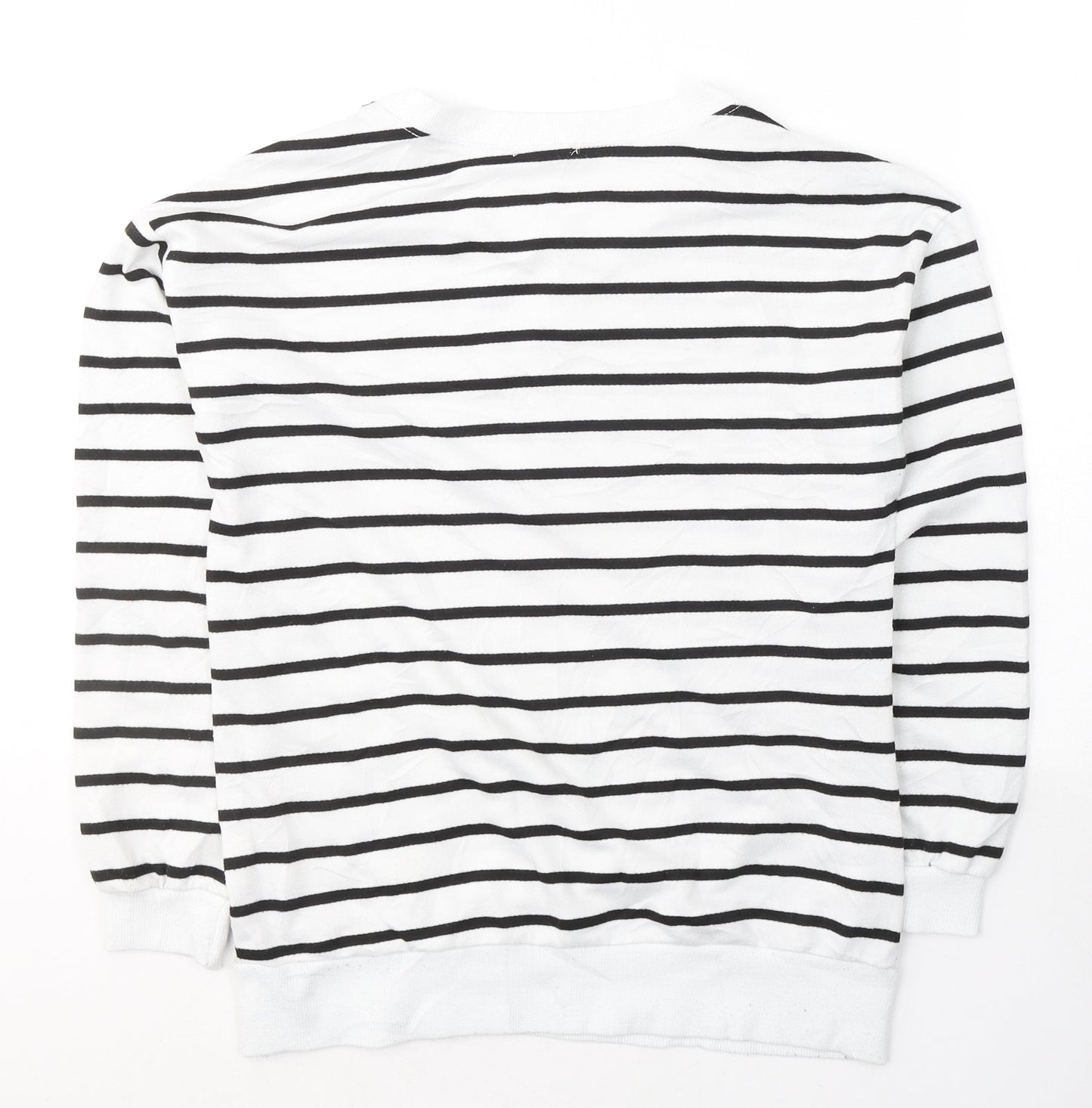 Akoz Womens White V-Neck Striped Rayon Pullover Jumper Size S