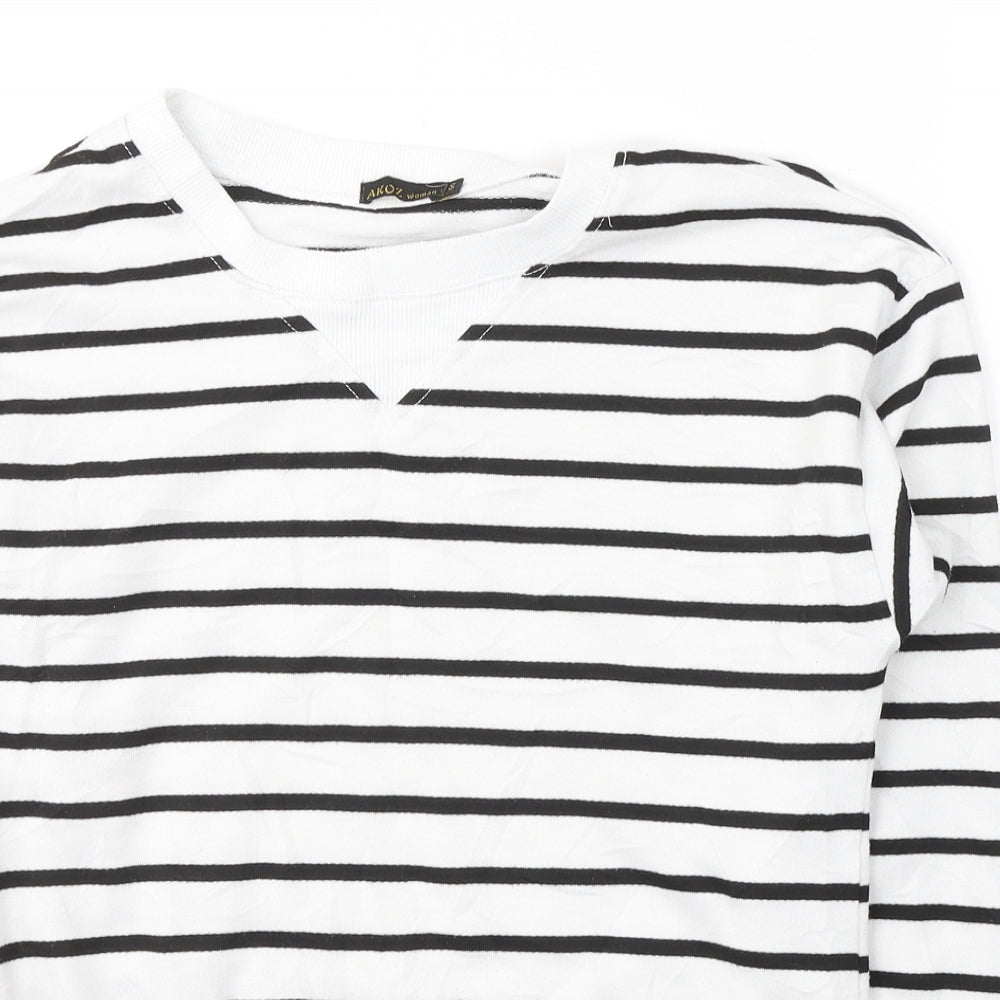 Akoz Womens White V-Neck Striped Rayon Pullover Jumper Size S