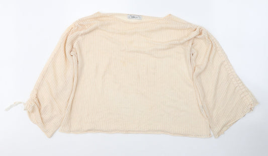Zara Womens Ivory Round Neck  Acrylic Pullover Jumper Size S