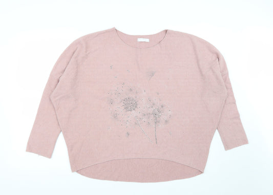 Preworn Womens Pink Round Neck  Viscose Pullover Jumper Size M