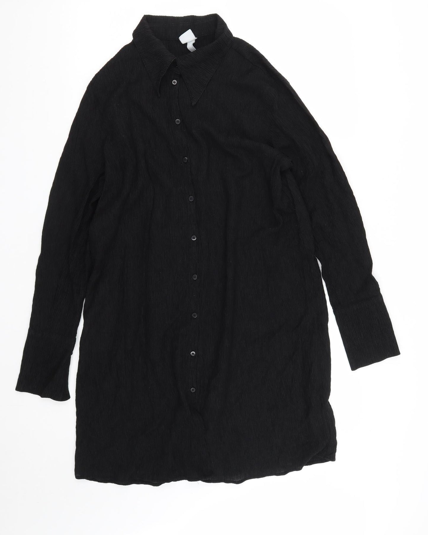 H&M Womens Black  Lyocell Basic Button-Up Size M Collared