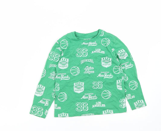 Primark Boys Green  Cotton Basic Casual Size 5-6 Years Round Neck