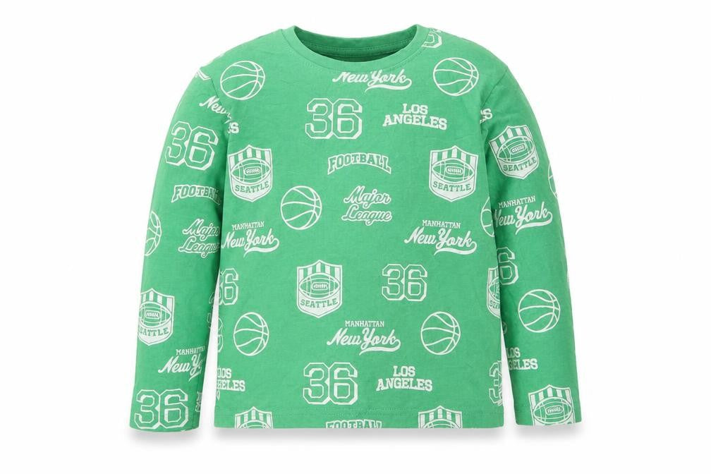 Primark Boys Green  Cotton Basic Casual Size 5-6 Years Round Neck
