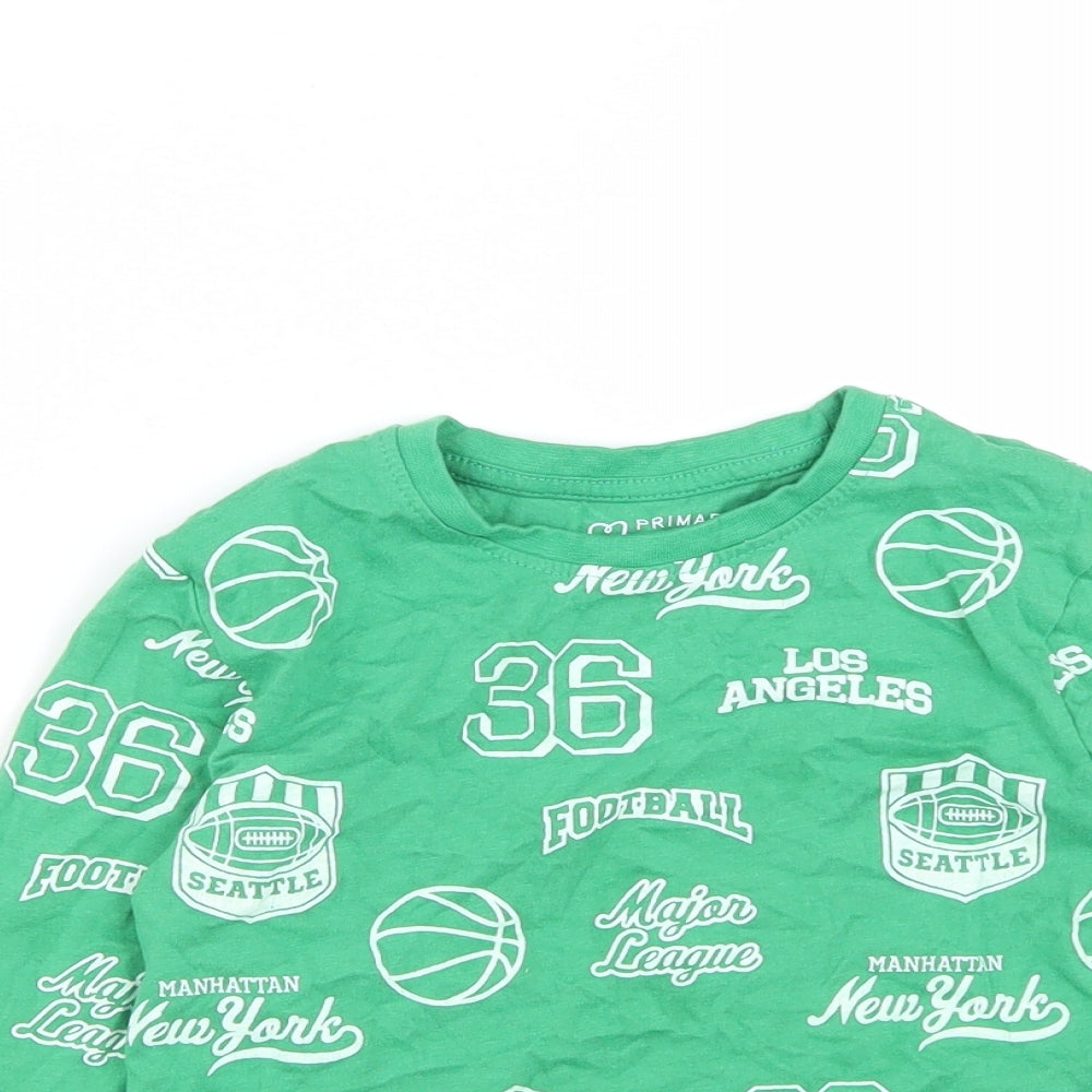 Primark Boys Green  Cotton Basic Casual Size 5-6 Years Round Neck