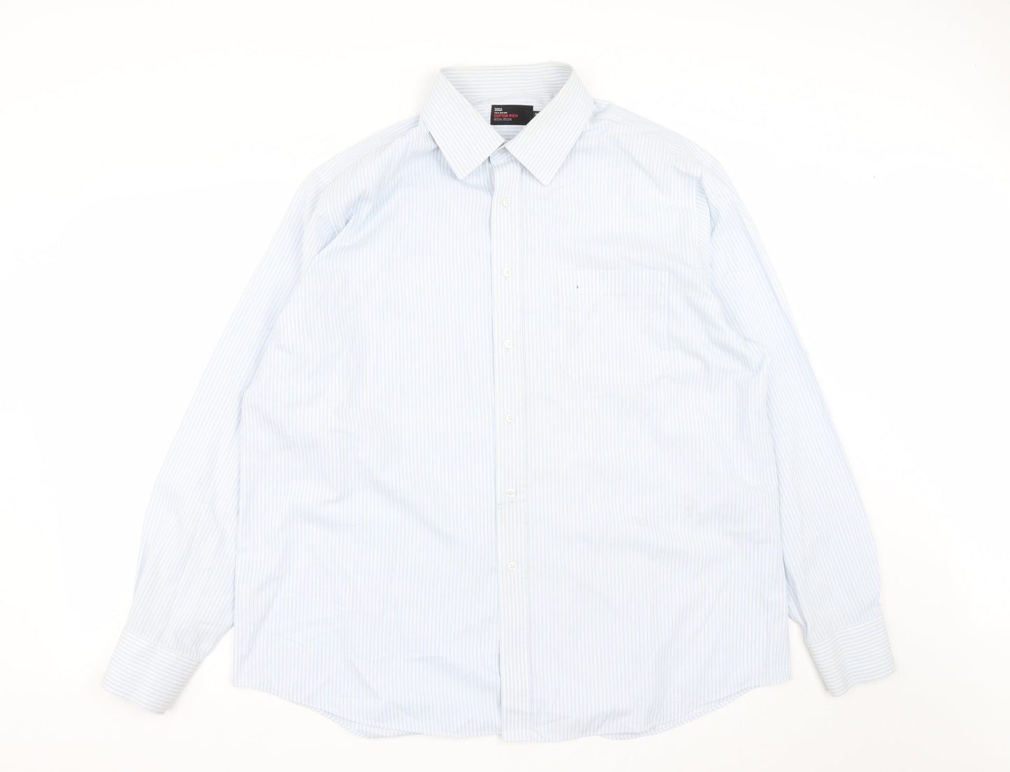 Marks and Spencer Mens Blue Striped Cotton  Button-Up Size 18 Collared Button