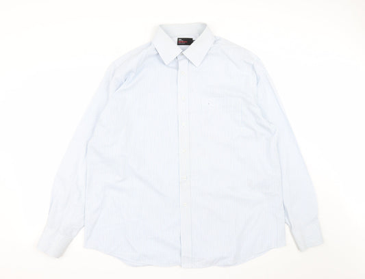 Marks and Spencer Mens Blue Striped Cotton  Button-Up Size 18 Collared Button