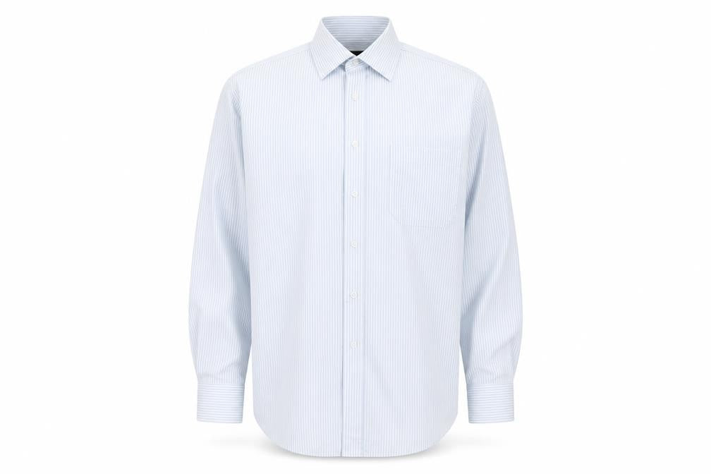Marks & Spencer Mens Blue Striped Cotton  Button-Up Size 18 Collared Button