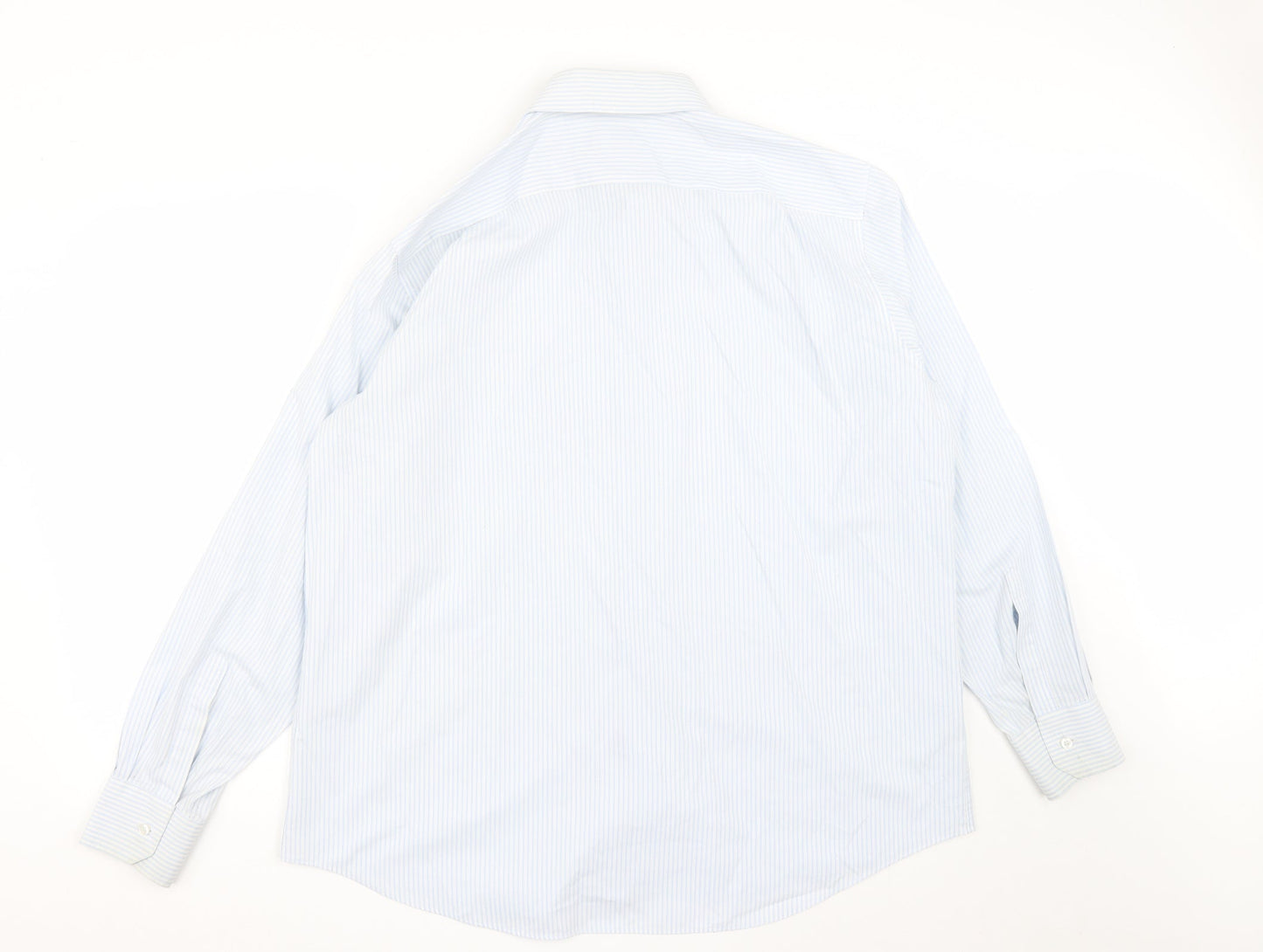 Marks and Spencer Mens Blue Striped Cotton  Button-Up Size 18 Collared Button