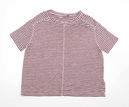 Marks and Spencer Womens Red Round Neck Striped Viscose Pullover Jumper Size L