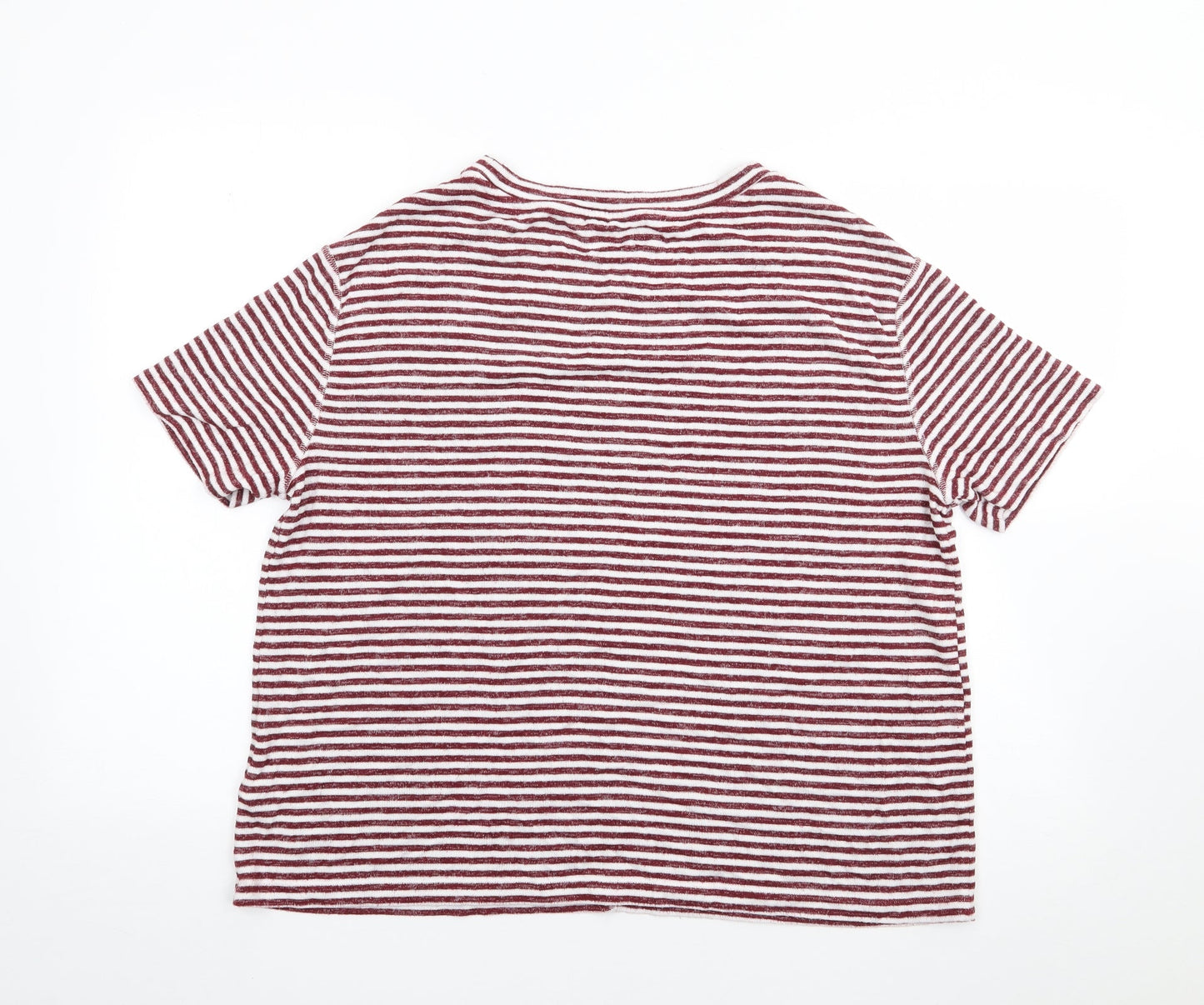 Marks and Spencer Womens Red Round Neck Striped Viscose Pullover Jumper Size L