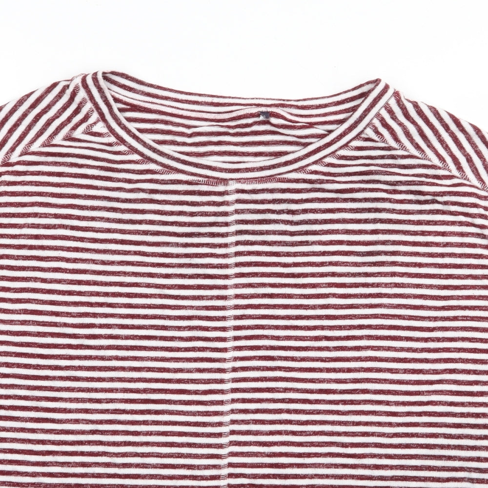 Marks and Spencer Womens Red Round Neck Striped Viscose Pullover Jumper Size L