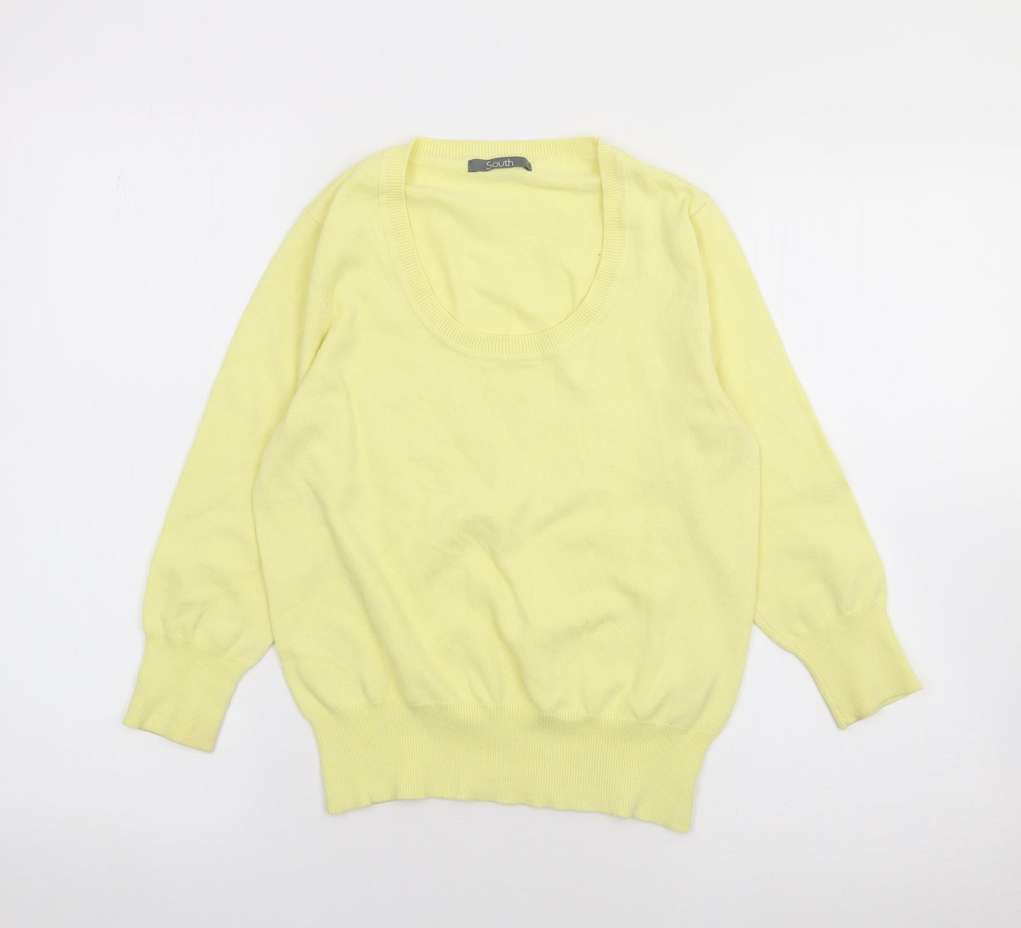 South Womens Yellow Round Neck  Cotton Pullover Jumper Size 12