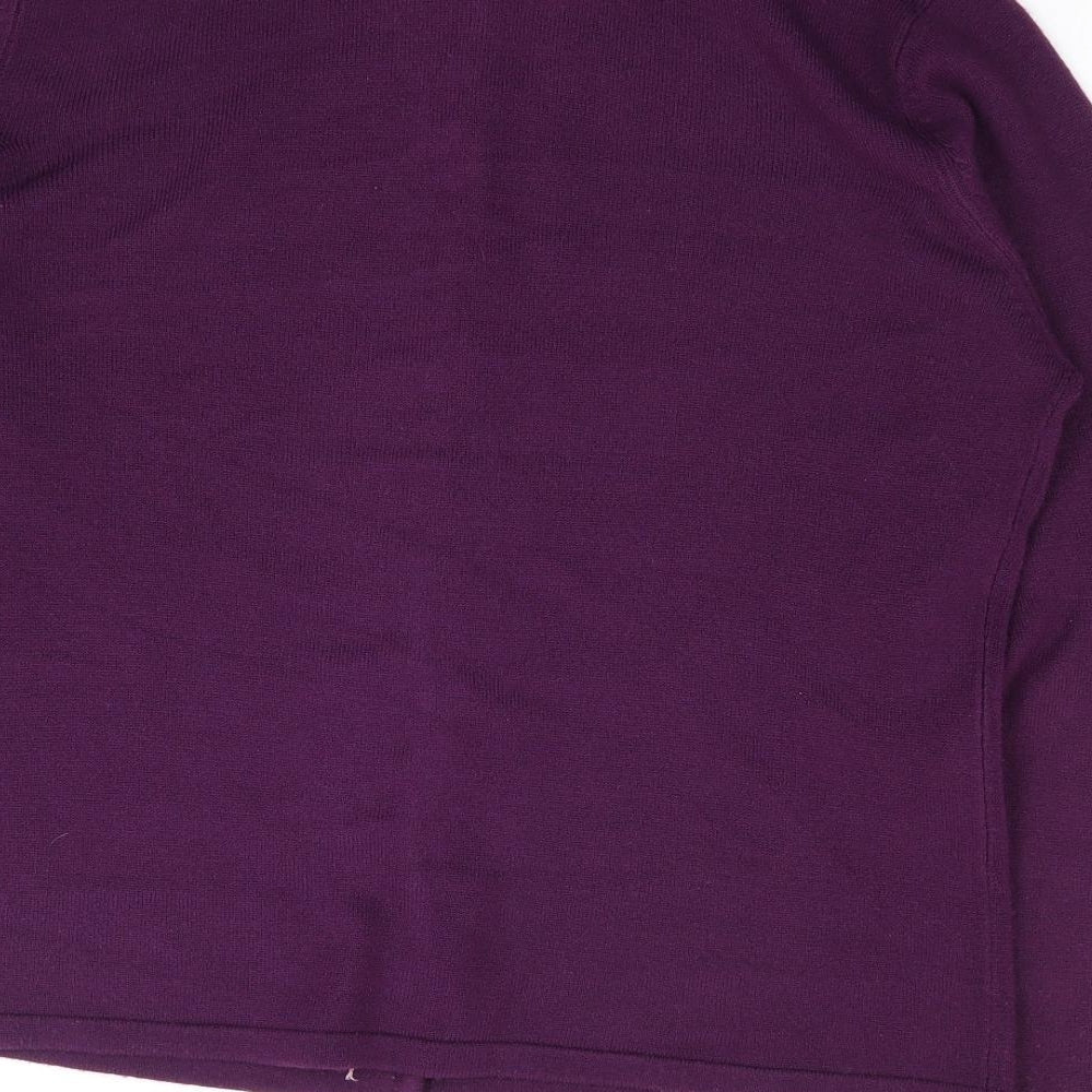 Holmewood Womens Purple Crew Neck Floral Acrylic Cardigan Jumper Size M
