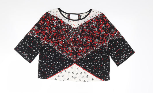 River Island  Womens Multicoloured Floral Polyester Jersey Blouse Size 6 Round Neck