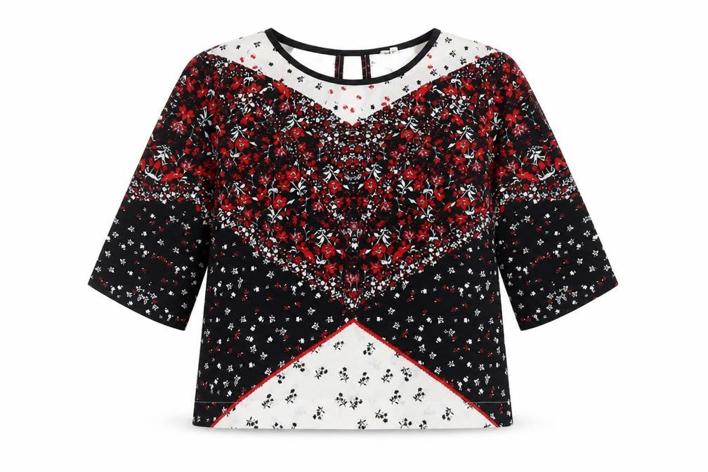 River Island  Womens Multicoloured Floral Polyester Jersey Blouse Size 6 Round Neck