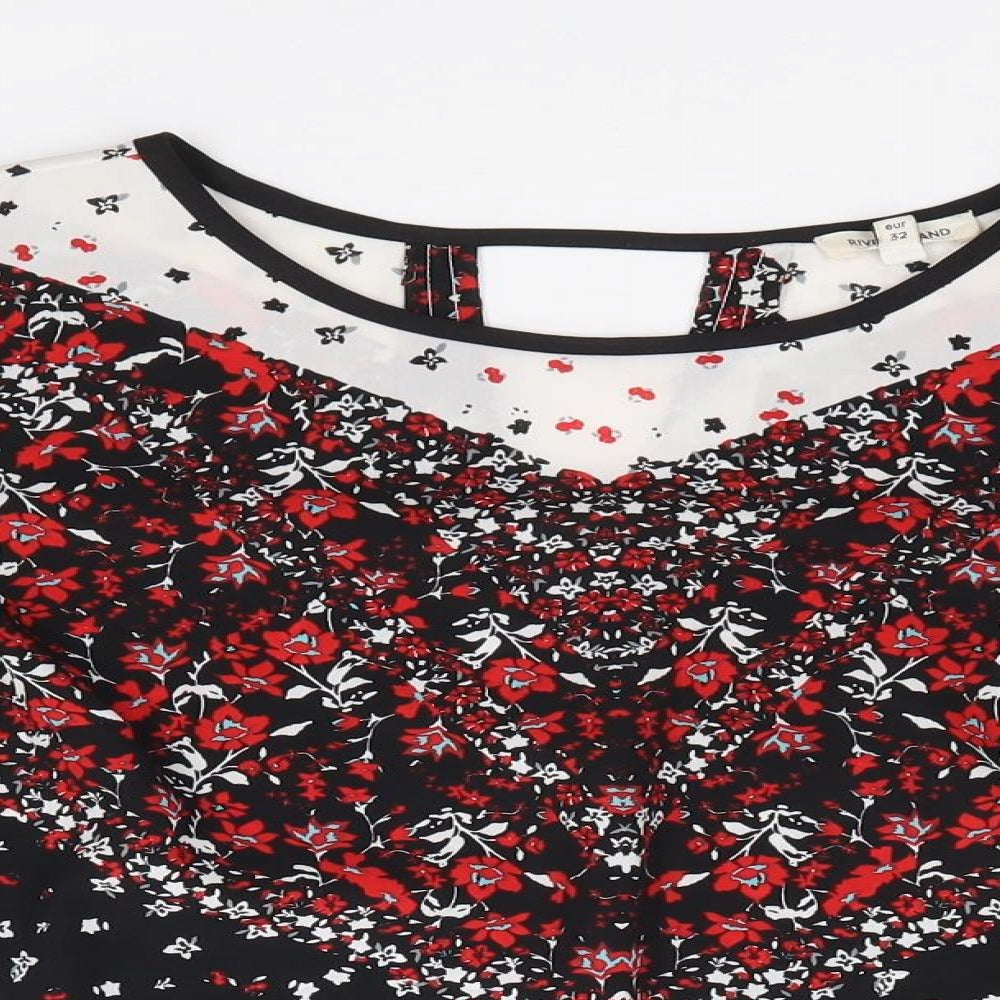 River Island  Womens Multicoloured Floral Polyester Jersey Blouse Size 6 Round Neck