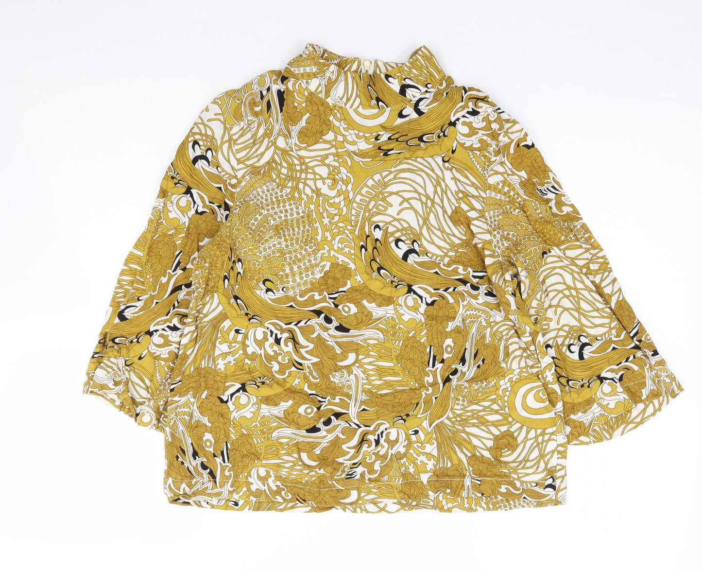H&M Womens Yellow Floral Viscose Jersey Blouse Size 6 High Neck