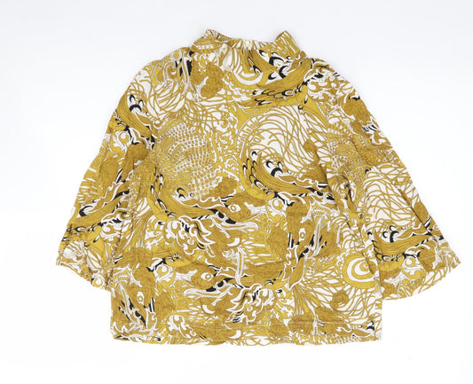 H&M Womens Yellow Floral Viscose Jersey Blouse Size 6 High Neck