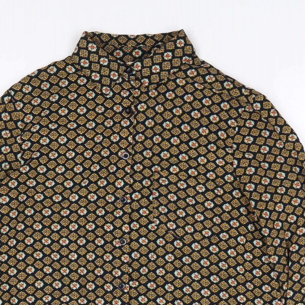 Brave Soul Womens Multicoloured Geometric Viscose Jersey Button-Up Size XS Collared