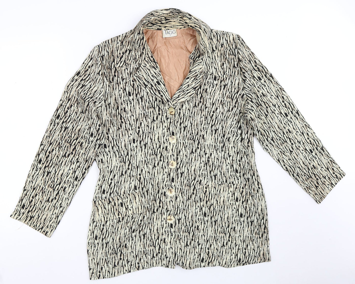 Tagg Womens Yellow Animal Print Polyester Basic Button-Up Size 16 Collared
