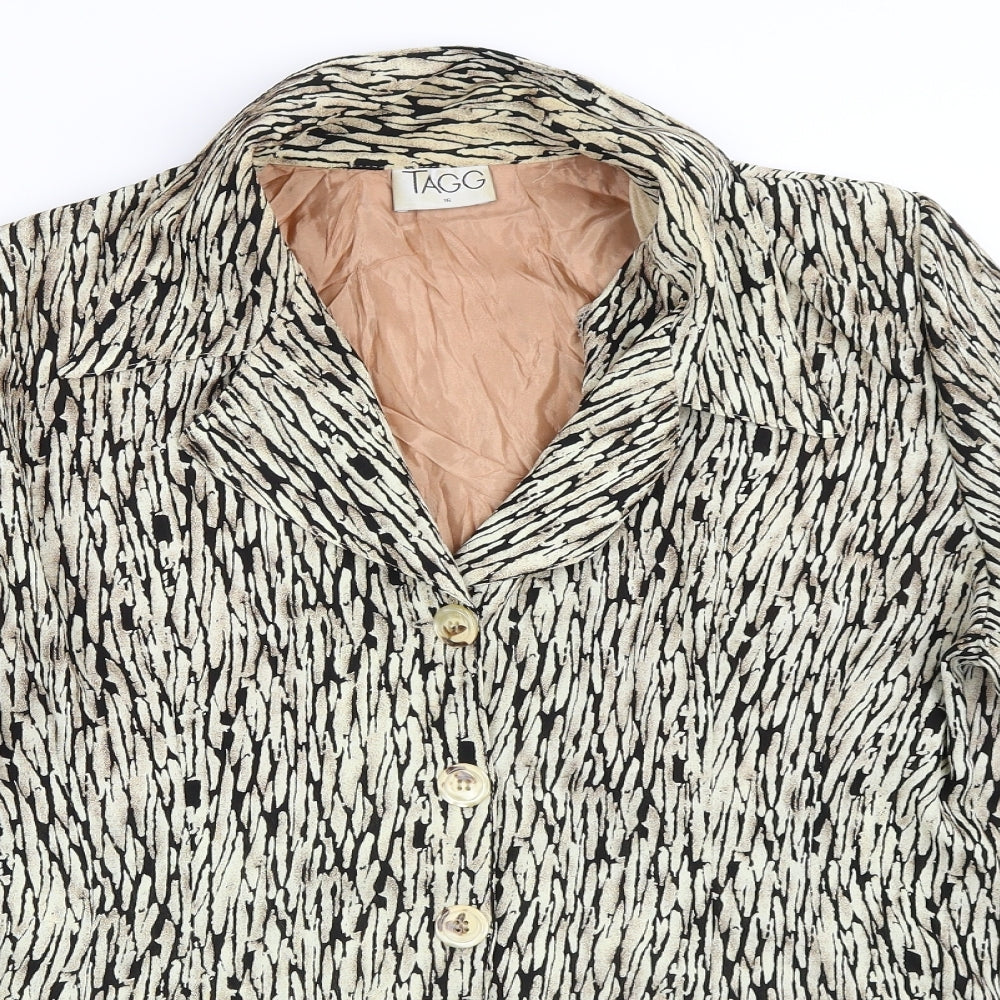 Tagg Womens Yellow Animal Print Polyester Basic Button-Up Size 16 Collared