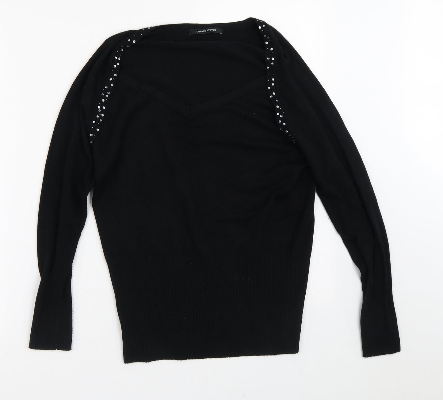 Dunnes Stores Womens Black V-Neck  Viscose Pullover Jumper Size 14