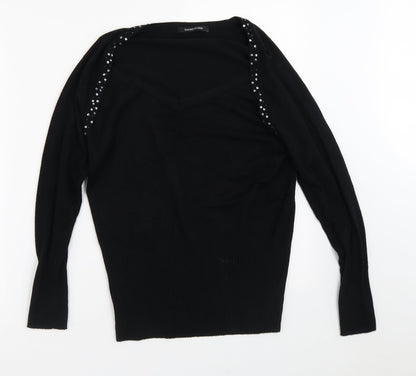 Preloved Dunnes Stores Womens Black V-Neck  Viscose Pullover Jumper Size 14 - Front