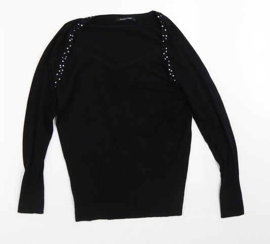 Dunnes Stores Womens Black V-Neck  Viscose Pullover Jumper Size 14