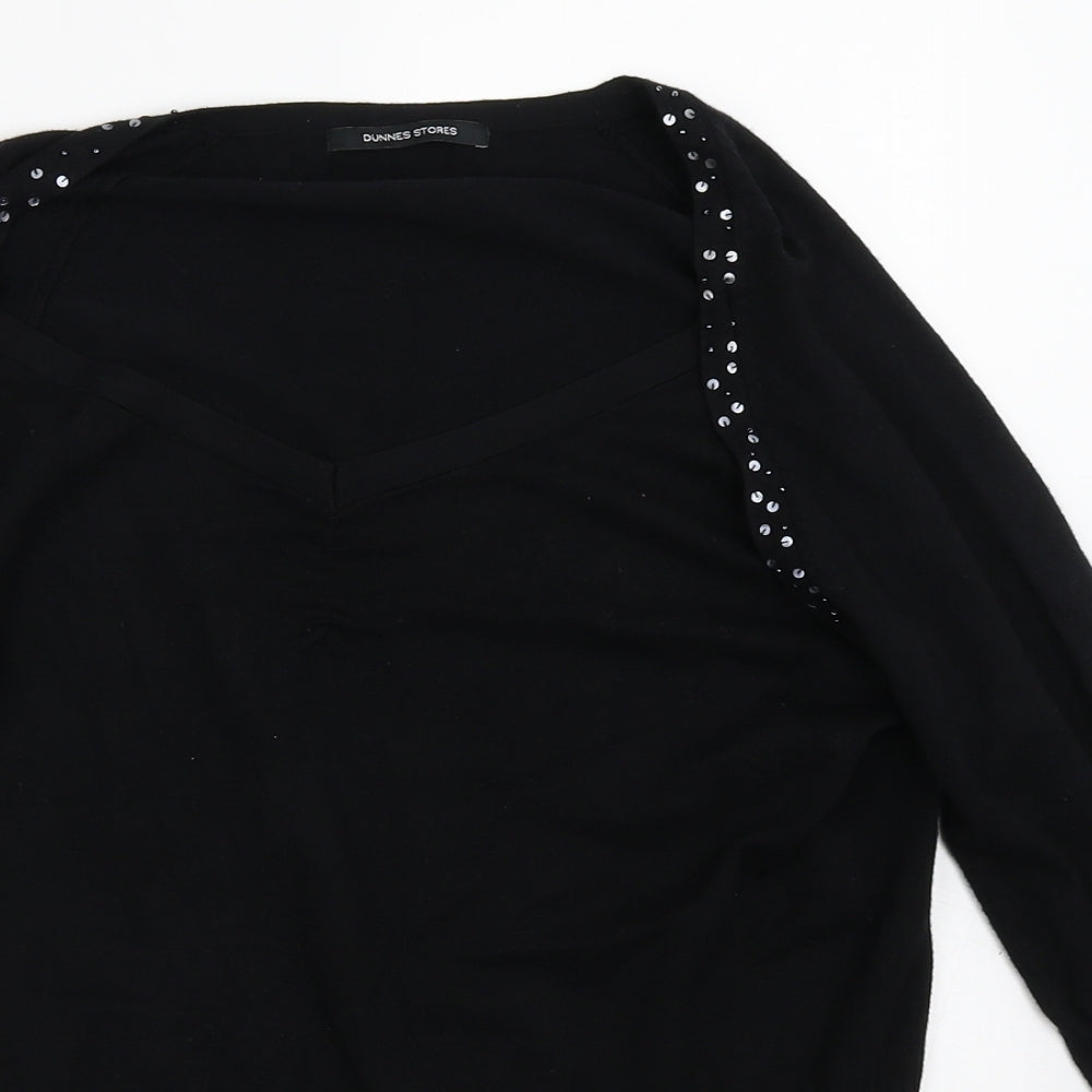 Dunnes Stores Womens Black V-Neck  Viscose Pullover Jumper Size 14