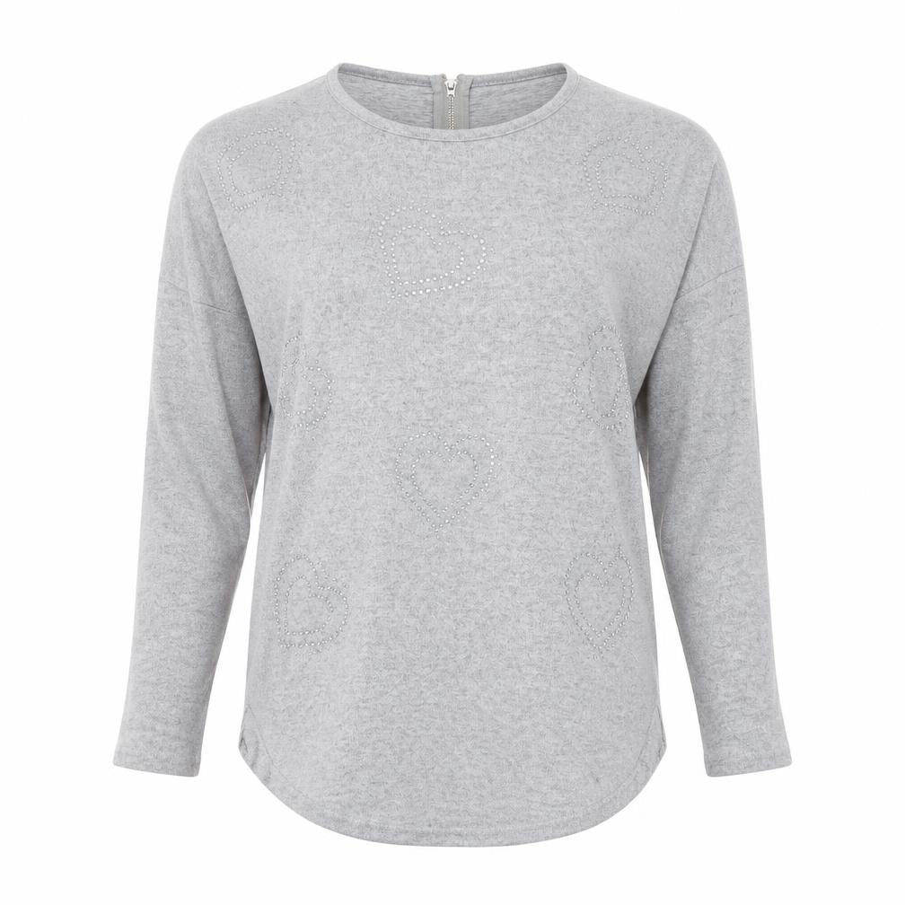 Quiz Womens Grey Round Neck  Polyester Full Zip Jumper Size M   - Hearts