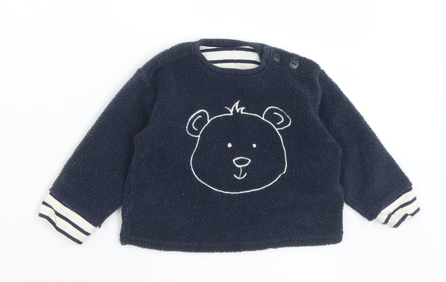 Mothercare Boys Blue  Polyester Pullover Jumper Size 3-6 Months  Button - Bear
