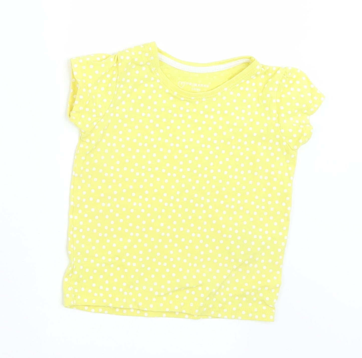 Primark Girls Yellow Polka Dot Cotton Basic T-Shirt Size 12-18 Months Crew Neck  - Polka Dots