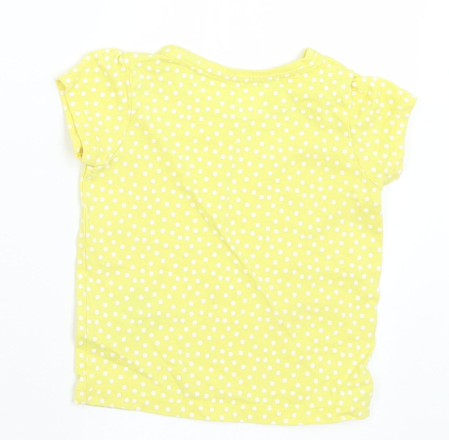 Primark Girls Yellow Polka Dot Cotton Basic T-Shirt Size 12-18 Months Crew Neck  - Polka Dots