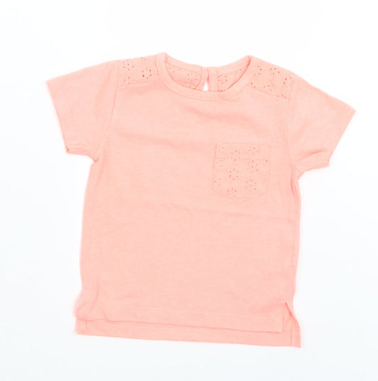 Primark Girls Orange  Polyester Basic T-Shirt Size 12-18 Months Crew Neck Button